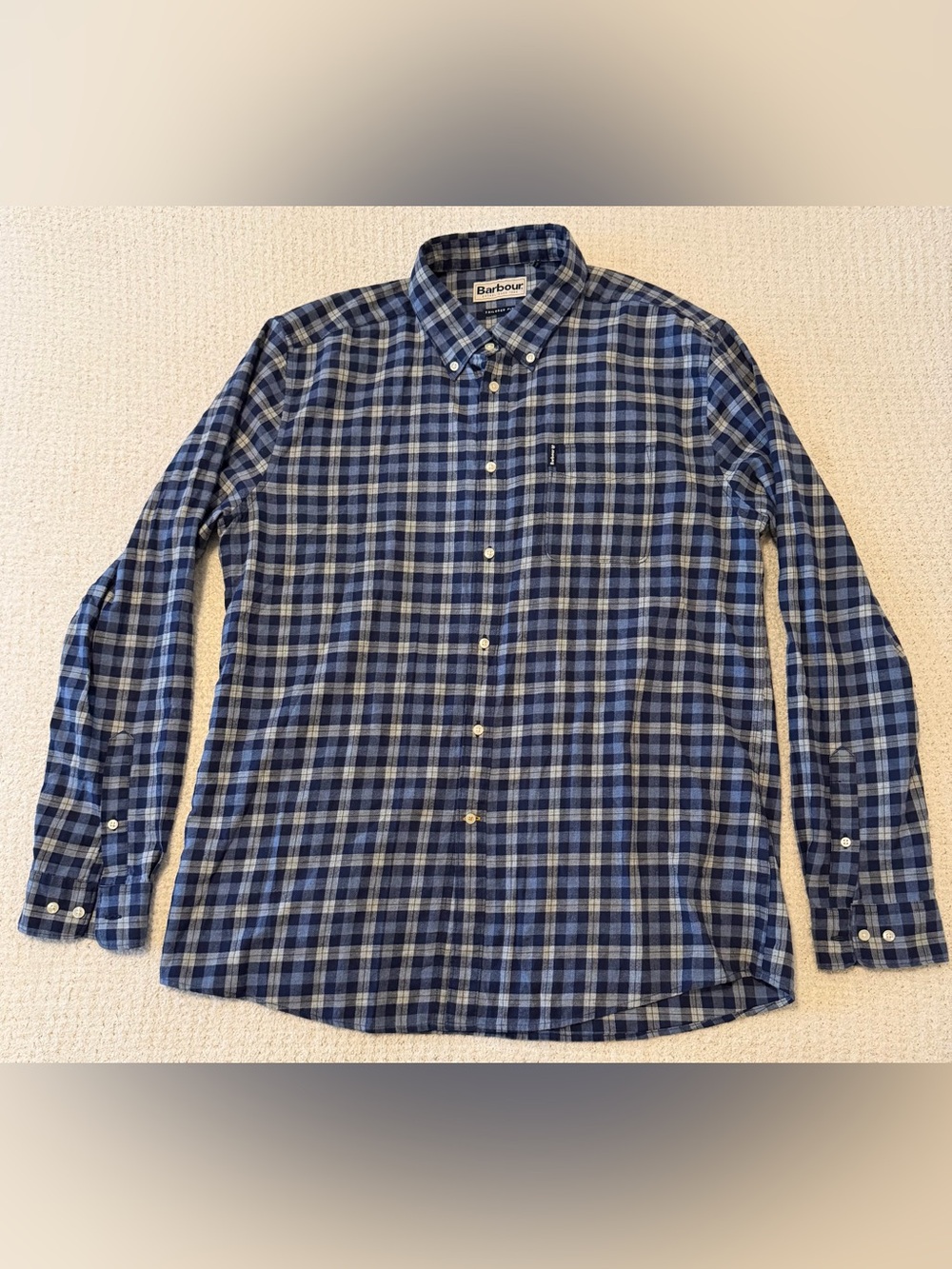 Barbour Gingham Tailored Fit Shirt Blue Plaid Size L
